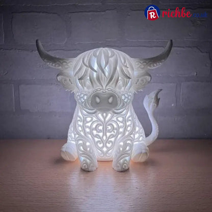 🐮 Highland Cow Tea Light Holder – Adorable Rustic Farmhouse Decor - Cool White