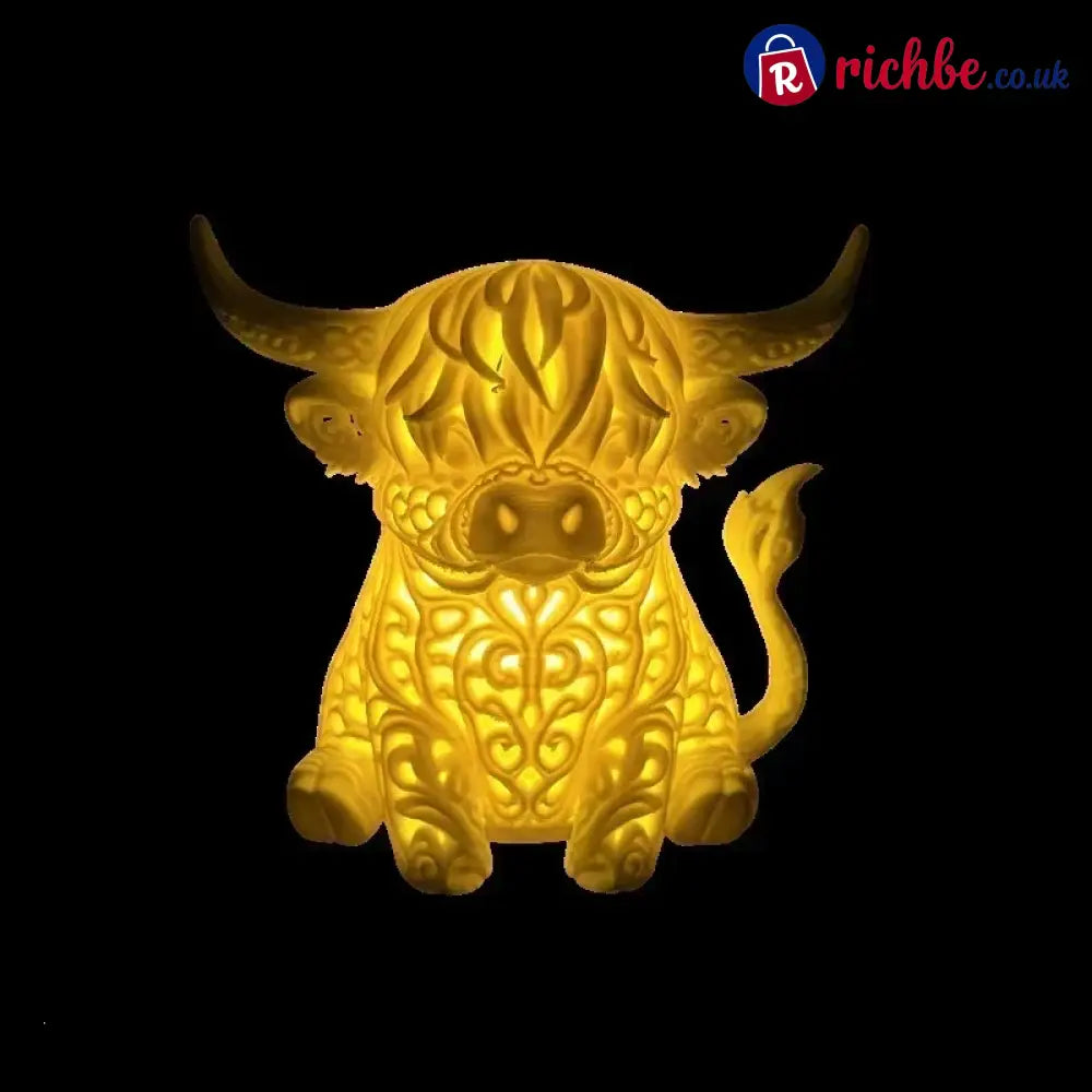 🐮 Highland Cow Tea Light Holder – Adorable Rustic Farmhouse Decor - Warm White