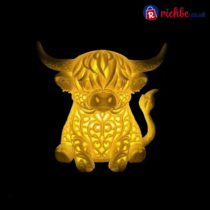 🐮 Highland Cow Tea Light Holder – Adorable Rustic Farmhouse Decor - Warm White
