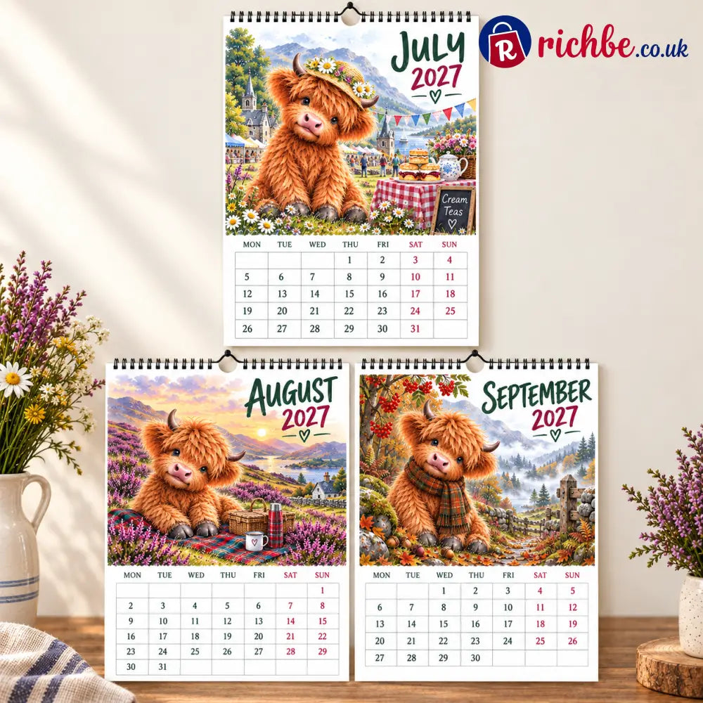 🐮Highland Hearts 2027 Wall Calendar – A Year of Cozy Scottish Highland Cow Charm