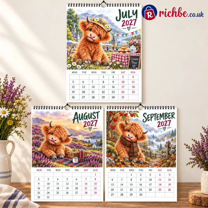 🐮Highland Hearts 2027 Wall Calendar – A Year of Cozy Scottish Highland Cow Charm