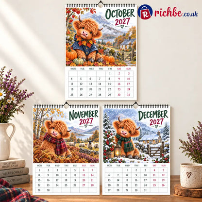 Highland Hearts 2027 Wall Calendar – A Year of Cozy Scottish Highland Cow Charm