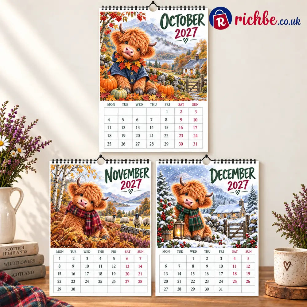 🐮Highland Hearts 2027 Wall Calendar – A Year of Cozy Scottish Highland Cow Charm