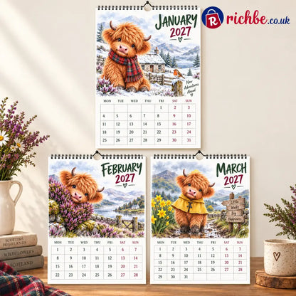 🐮Highland Hearts 2027 Wall Calendar – A Year of Cozy Scottish Highland Cow Charm