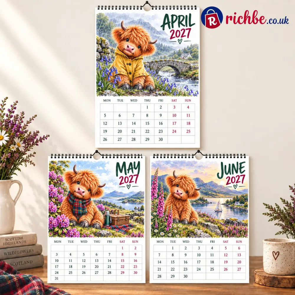 🐮Highland Hearts 2027 Wall Calendar – A Year of Cozy Scottish Highland Cow Charm