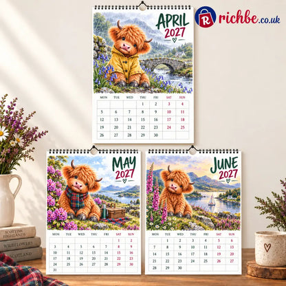 🐮Highland Hearts 2027 Wall Calendar – A Year of Cozy Scottish Highland Cow Charm