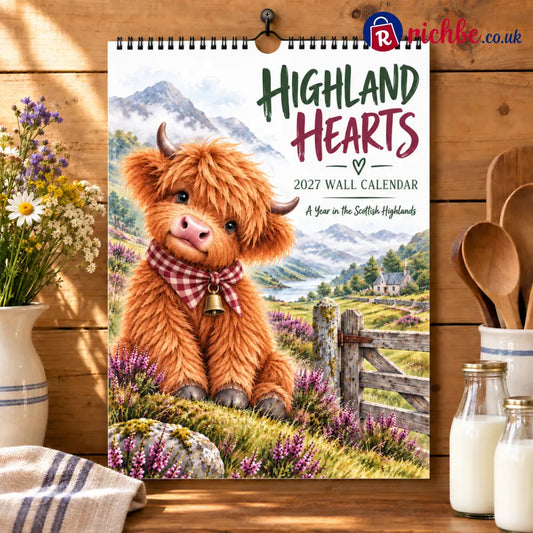 Highland Hearts 2027 Wall Calendar – A Year of Cozy Scottish Highland Cow Charm