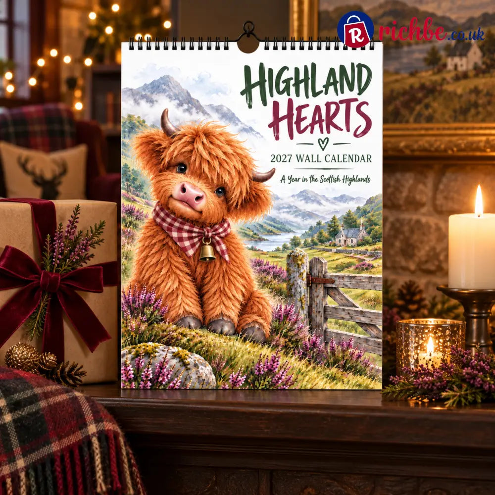 Highland Hearts 2027 Wall Calendar – A Year of Cozy Scottish Highland Cow Charm