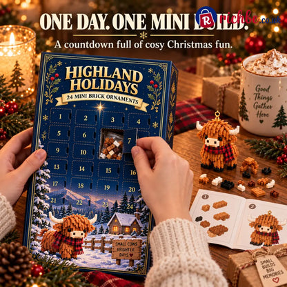 🐮 Highland Holidays 24-Day Mini Brick Ornament Advent Calendar 🎄 – 24 Buildable Highland Cow Christmas Surprises
