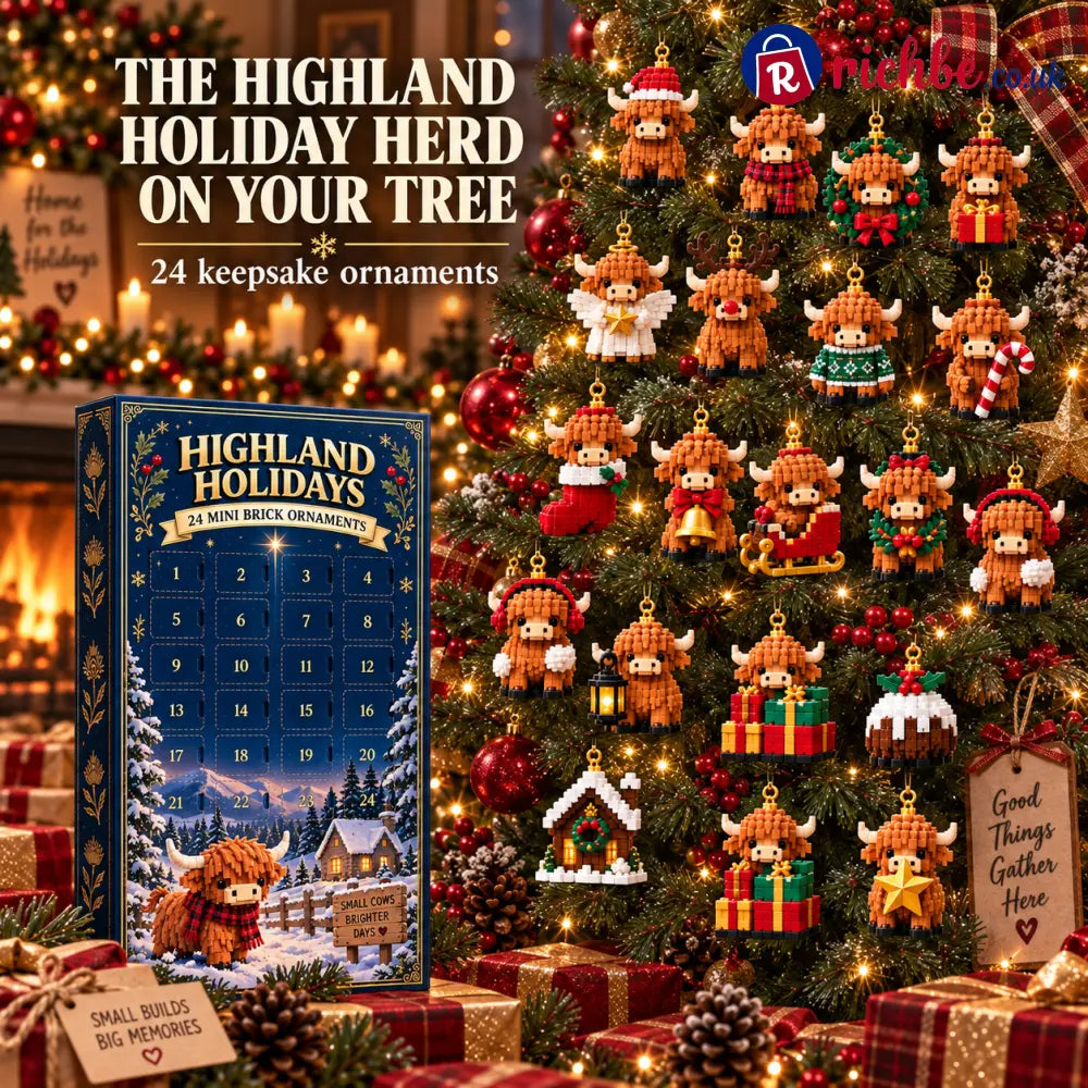 🐮 Highland Holidays 24-Day Mini Brick Ornament Advent Calendar 🎄 – 24 Buildable Highland Cow Christmas Surprises