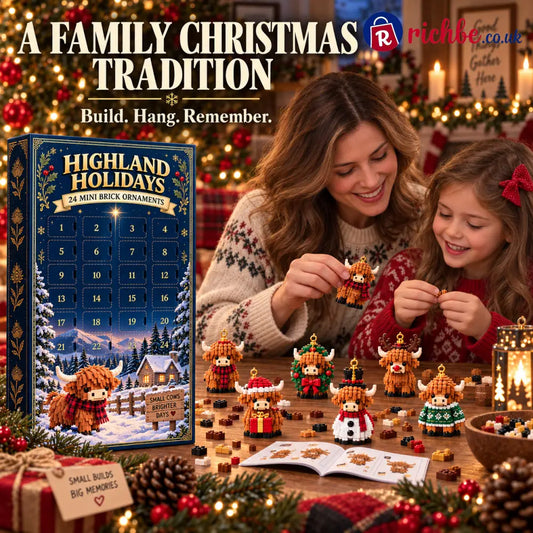 🐮 Highland Holidays 24-Day Mini Brick Ornament Advent Calendar 🎄 – 24 Buildable Highland Cow Christmas Surprises