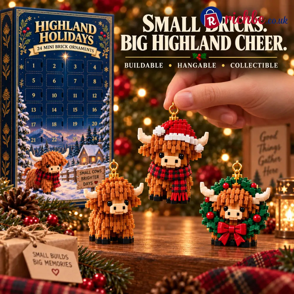 🐮 Highland Holidays 24-Day Mini Brick Ornament Advent Calendar 🎄 – 24 Buildable Highland Cow Christmas Surprises