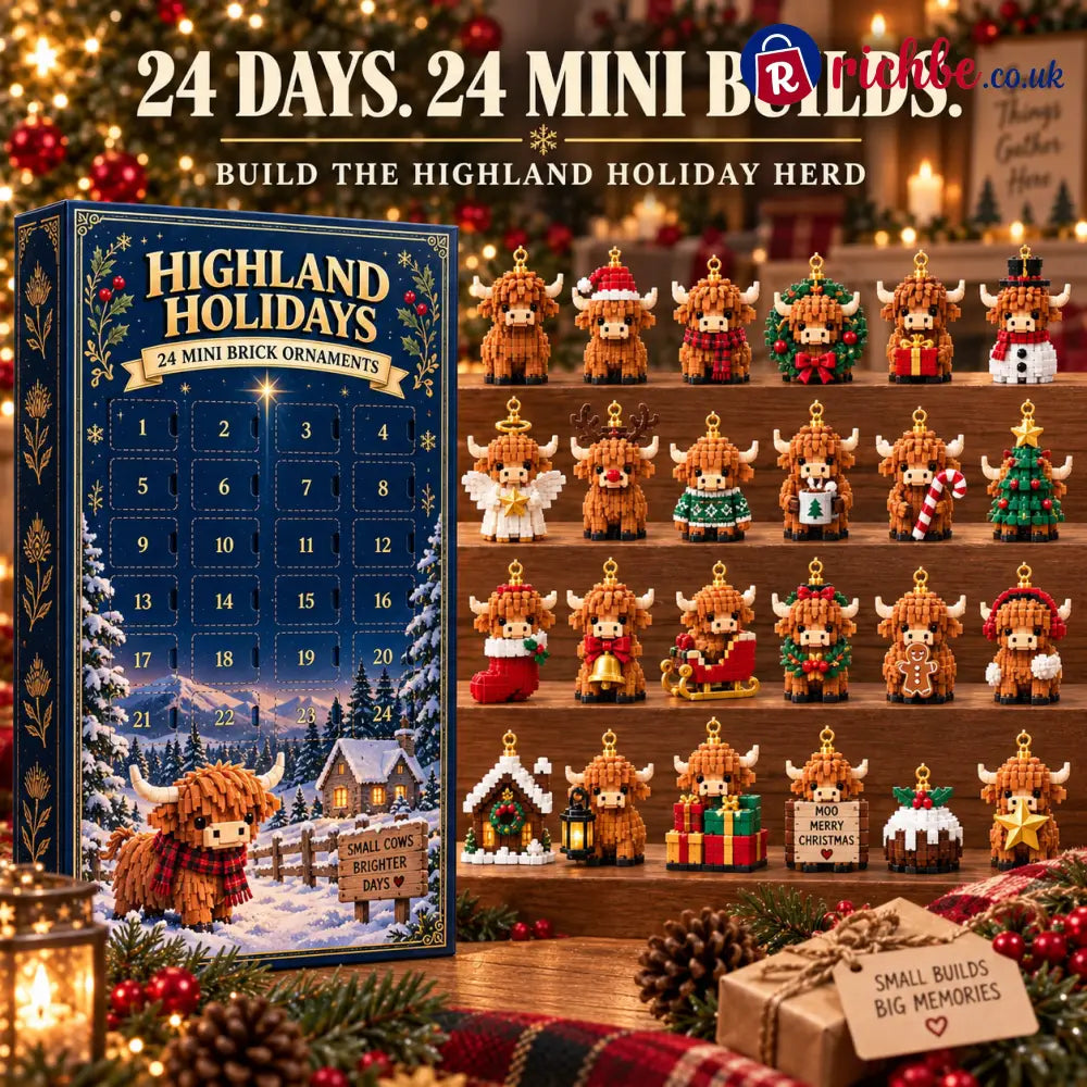 🐮 Highland Holidays 24-Day Mini Brick Ornament Advent Calendar 🎄 – 24 Buildable Highland Cow Christmas Surprises