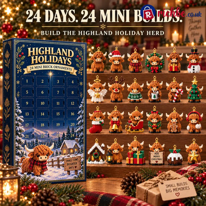 🐮 Highland Holidays 24-Day Mini Brick Ornament Advent Calendar 🎄 – 24 Buildable Highland Cow Christmas Surprises