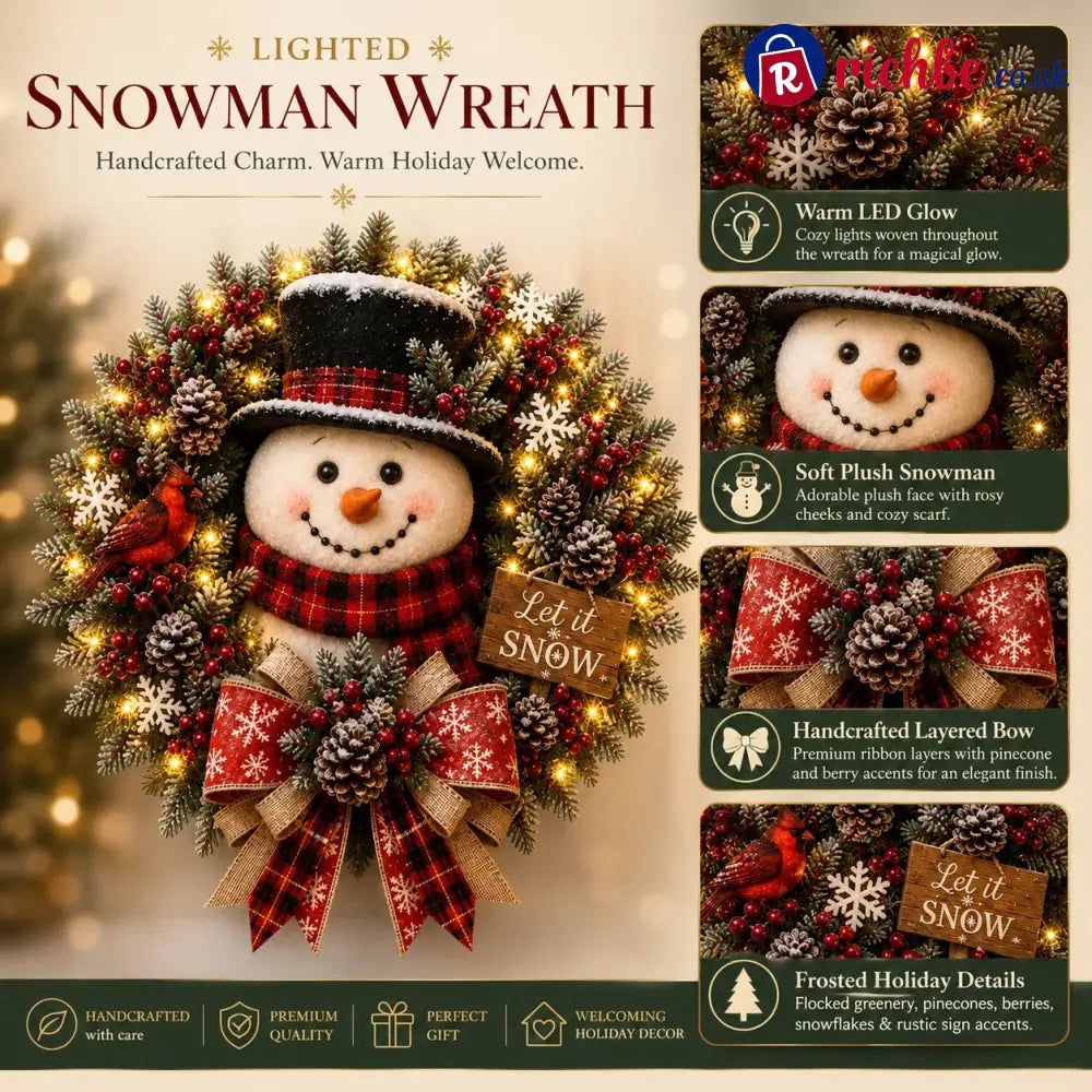 ✨✨Hot Sale 40% OFF⛄ Snowman Lighted Christmas Wreath™ – Festive Holiday Door Decor
