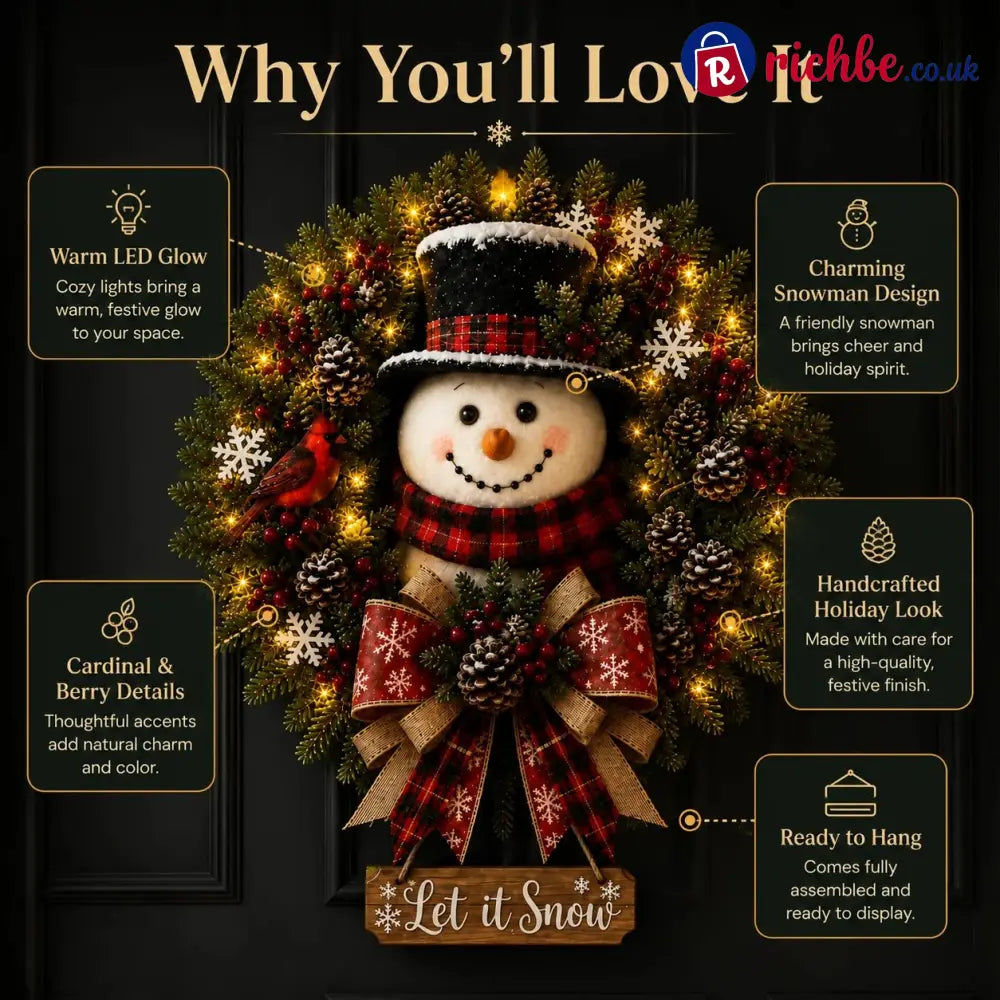 ✨✨Hot Sale 40% OFF⛄ Snowman Lighted Christmas Wreath™ – Festive Holiday Door Decor