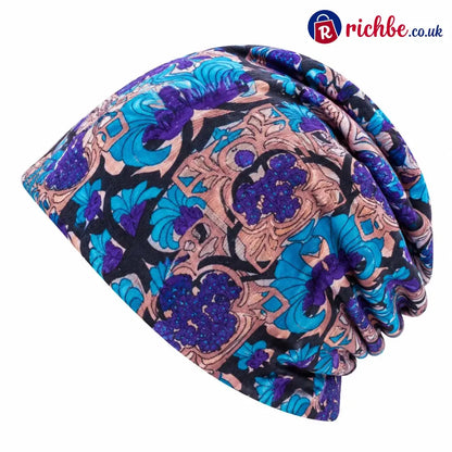 🔥HOT SALE🔥Boho Floral Slouchy Beanie for Women Lightweight Soft Stretchy Hat - Blue - ta-1003