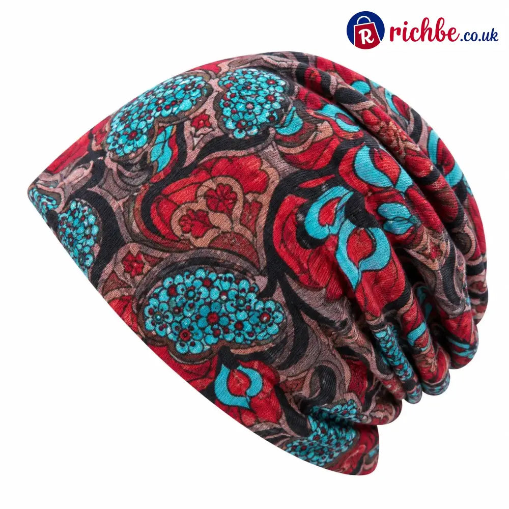 🔥HOT SALE🔥Boho Floral Slouchy Beanie for Women Lightweight Soft Stretchy Hat - Orange - ta-1003