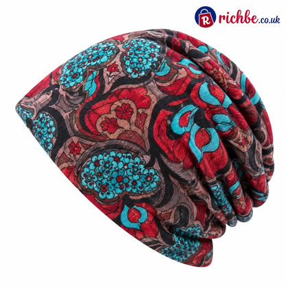🔥HOT SALE🔥Boho Floral Slouchy Beanie for Women Lightweight Soft Stretchy Hat - Orange - ta-1003