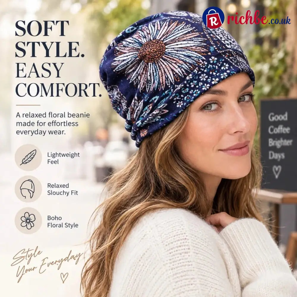🔥HOT SALE🔥Boho Floral Slouchy Beanie for Women Lightweight Soft Stretchy Hat - ta-1003