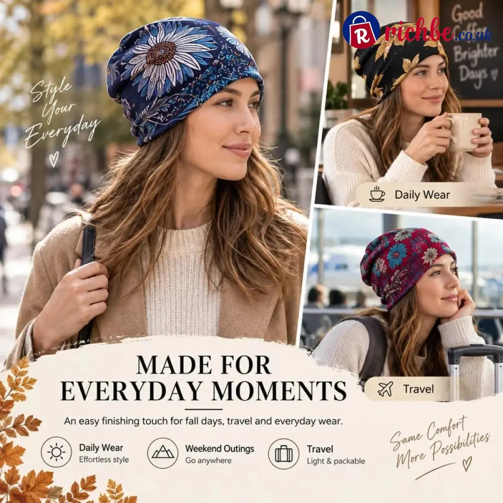 🔥HOT SALE🔥Boho Floral Slouchy Beanie for Women Lightweight Soft Stretchy Hat - ta-1003