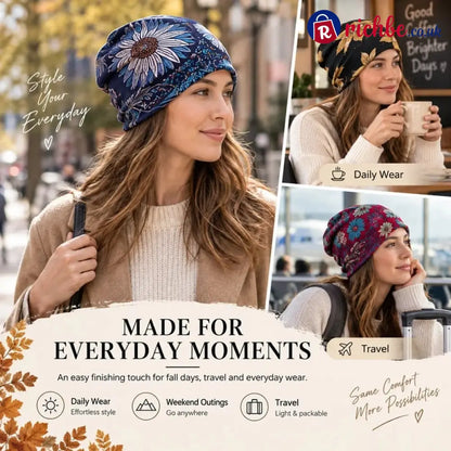 🔥HOT SALE🔥Boho Floral Slouchy Beanie for Women Lightweight Soft Stretchy Hat - ta-1003