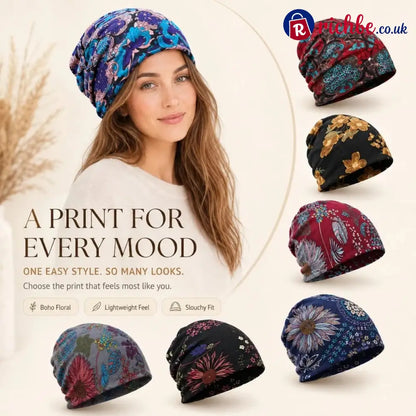 🔥HOT SALE🔥Boho Floral Slouchy Beanie for Women Lightweight Soft Stretchy Hat - ta-1003