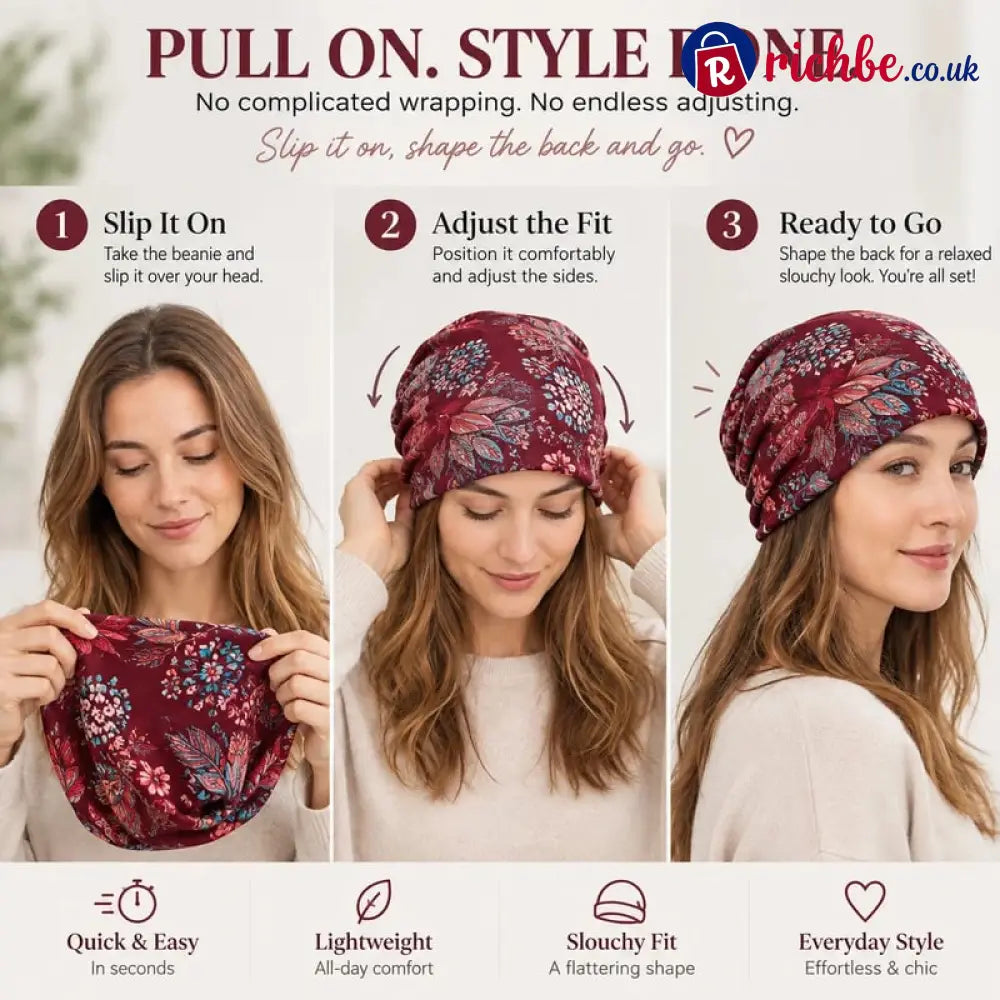 🔥HOT SALE🔥Boho Floral Slouchy Beanie for Women Lightweight Soft Stretchy Hat - ta-1003