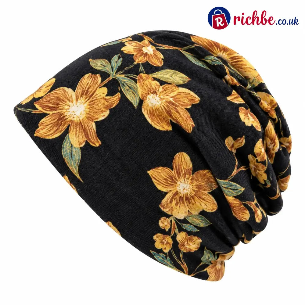 🔥HOT SALE🔥Boho Floral Slouchy Beanie for Women Lightweight Soft Stretchy Hat - Yellow - ta-1003