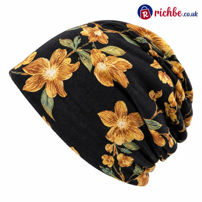 🔥HOT SALE🔥Boho Floral Slouchy Beanie for Women Lightweight Soft Stretchy Hat - Yellow - ta-1003