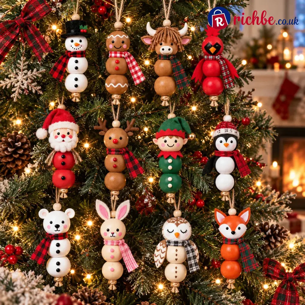 🔥hot Sale🔥🎄 Christmas Wooden Bead Ornament Diy Kit – Set Of 4