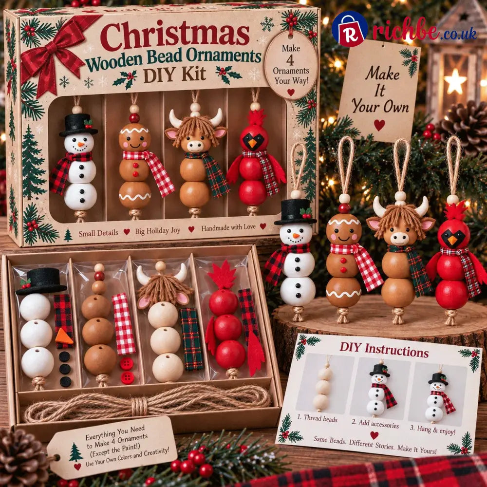 🔥hot Sale🔥🎄 Christmas Wooden Bead Ornament Diy Kit – Set Of 4 - 🎄 Cozy Christmas