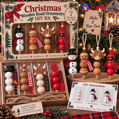 🔥hot Sale🔥🎄 Christmas Wooden Bead Ornament Diy Kit – Set Of 4 - 🎄 Cozy Christmas