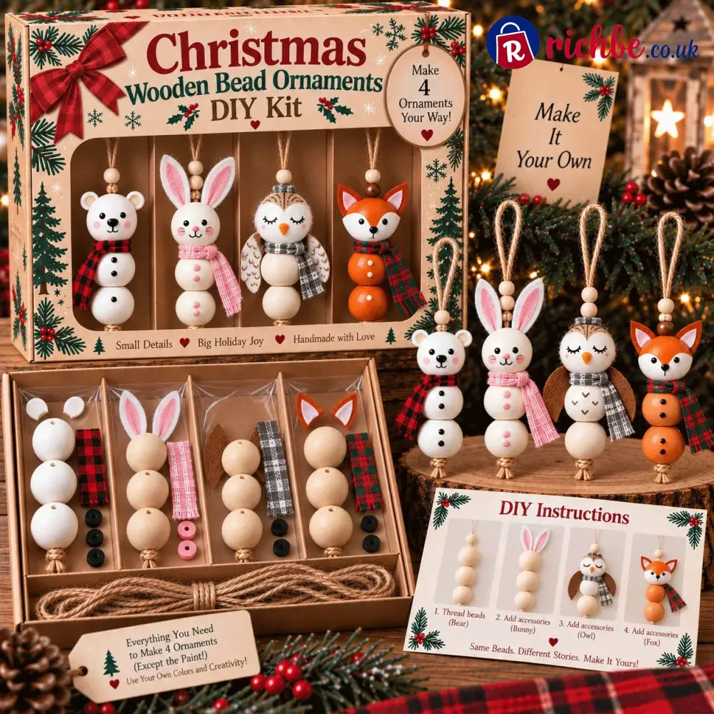 🔥hot Sale🔥🎄 Christmas Wooden Bead Ornament Diy Kit – Set Of 4 - 🦊 Winter Woodland
