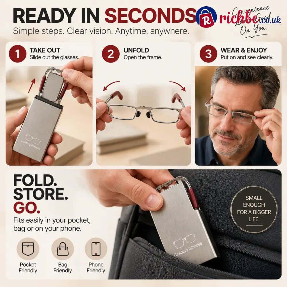 👓 HOT SALE | Folding Reading Glasses – Ultra-Slim Portable Readers with Protective Metal Case for Everyday & Travel