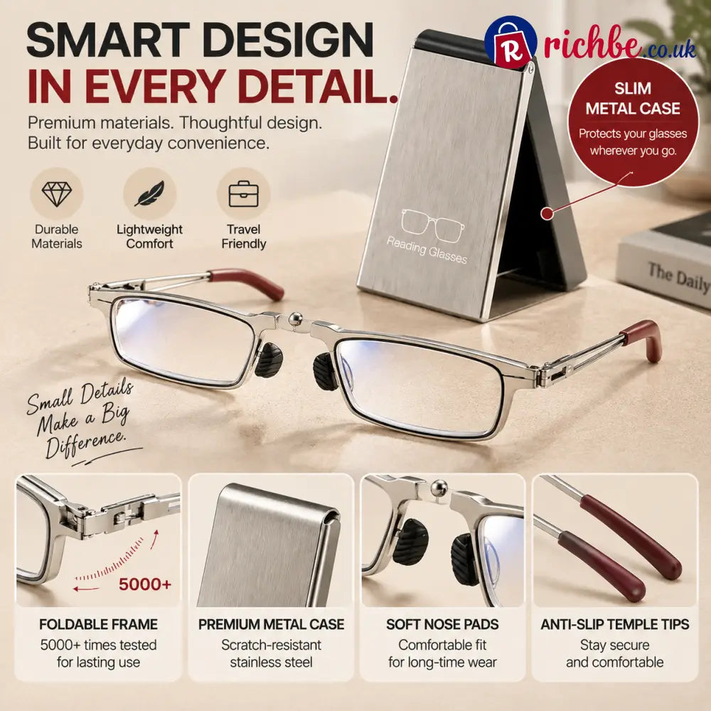 👓 HOT SALE | Folding Reading Glasses – Ultra-Slim Portable Readers with Protective Metal Case for Everyday & Travel