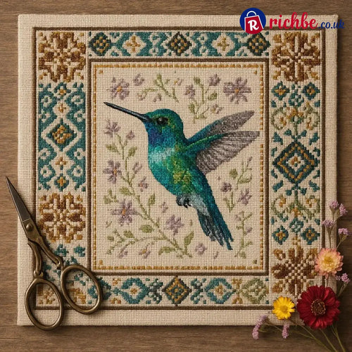 🐦 Hummingbird Cross Stitch Kit🎁 - Hummingbird / 25cm x 25cm