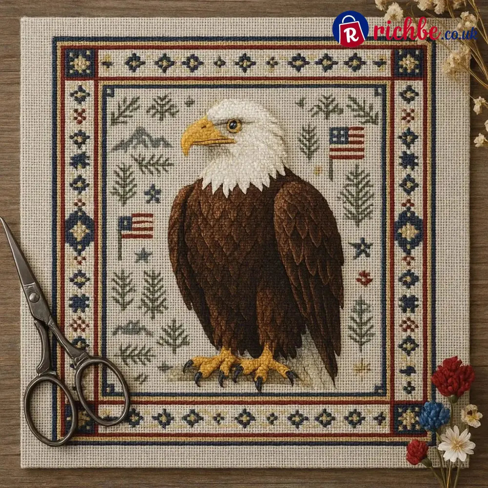 🐦 Hummingbird Cross Stitch Kit🎁 - Bald Eagle / 25cm x 25cm