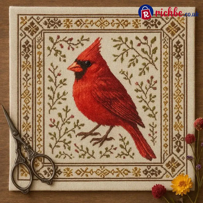 🐦 Hummingbird Cross Stitch Kit🎁 - Cardinal / 25cm x 25cm