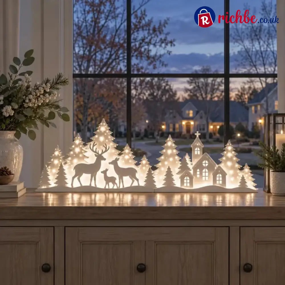 🦌 Illuminated Christmas decorations for the window – reindeer & village | 2-piece LED set ✨