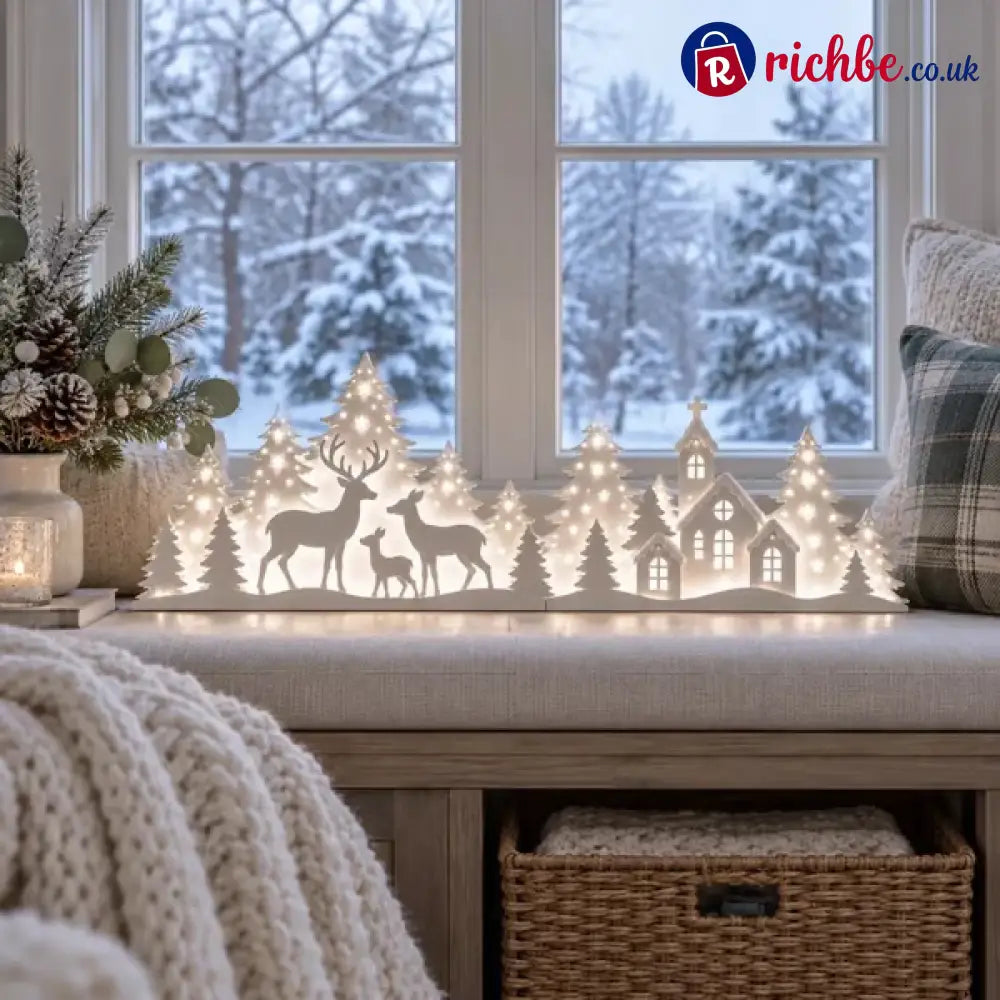 🦌 Illuminated Christmas decorations for the window – reindeer & village | 2-piece LED set ✨