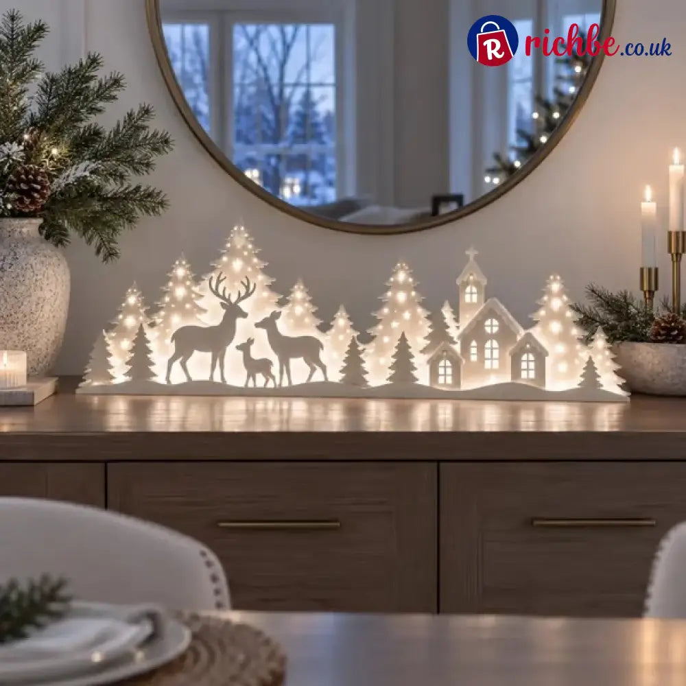 🦌 Illuminated Christmas decorations for the window – reindeer & village | 2-piece LED set ✨