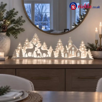 🦌 Illuminated Christmas decorations for the window – reindeer & village | 2-piece LED set ✨