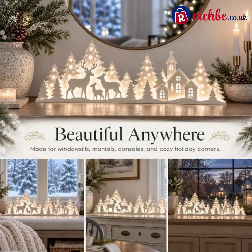 🦌 Illuminated Christmas decorations for the window – reindeer & village | 2-piece LED set ✨