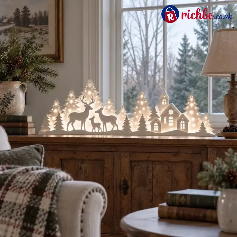 🦌 Illuminated Christmas decorations for the window – reindeer & village | 2-piece LED set ✨