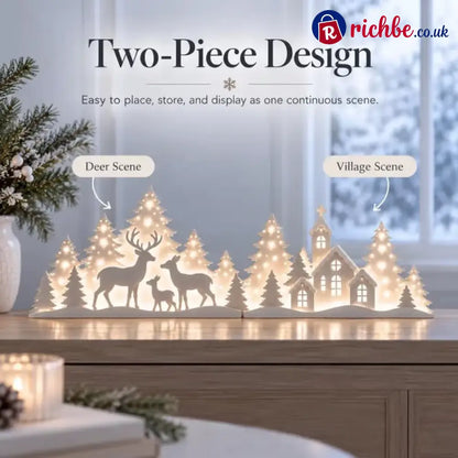 🦌 Illuminated Christmas decorations for the window – reindeer & village | 2-piece LED set ✨