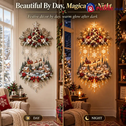 🎄 Illuminated Christmas Tree & Village Wall Hanging | Cascading Warm Lights for Living Rooms Entryways & Staircases ✨