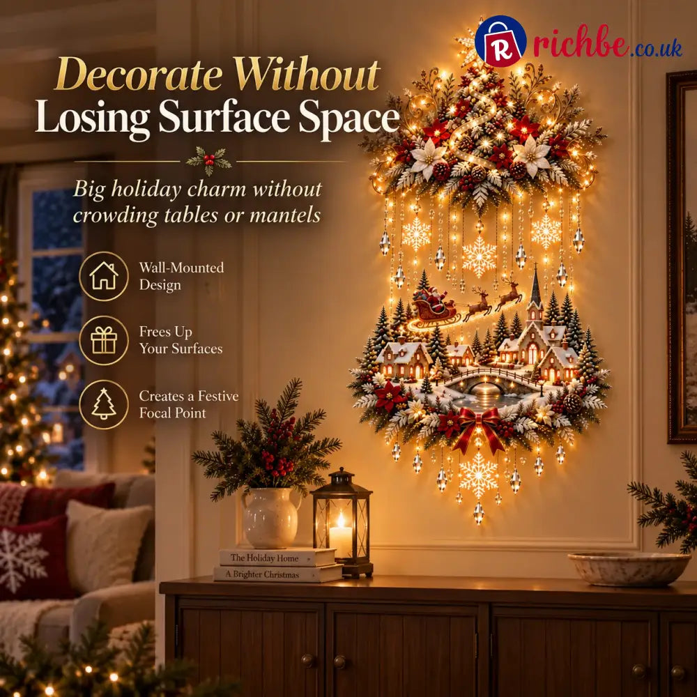 🎄 Illuminated Christmas Tree & Village Wall Hanging | Cascading Warm Lights for Living Rooms Entryways & Staircases ✨