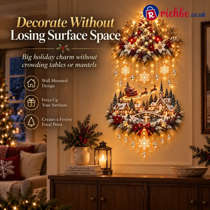 🎄 Illuminated Christmas Tree & Village Wall Hanging | Cascading Warm Lights for Living Rooms Entryways & Staircases ✨
