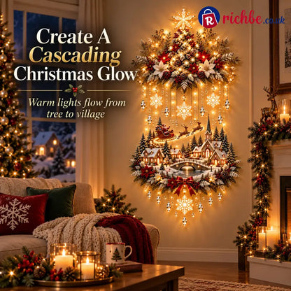 🎄 Illuminated Christmas Tree & Village Wall Hanging | Cascading Warm Lights for Living Rooms Entryways & Staircases ✨